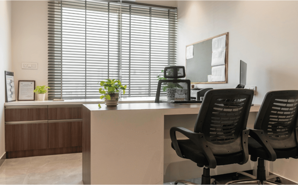 Desks and workspaces in a modern office